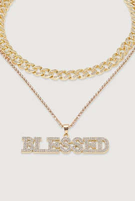 Womens Blessed Cubic Zirconia Layered Necklace, Gold
