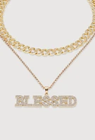 Womens Blessed Cubic Zirconia Layered Necklace, Gold