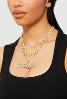 Womens Blessed Cubic Zirconia Layered Necklace, Gold