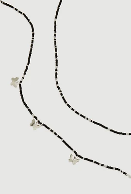 Womens Butterfly Beaded Belly Chain 2 Pack, Black