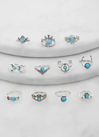 Womens Metallic Gemstone Rings Set of 11, Blue