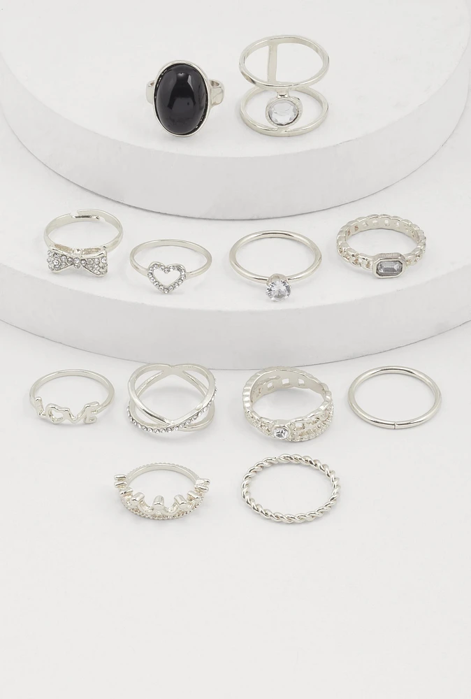 Womens Gemstone Cubic Zirconia Assorted Rings Set of 12, Silver