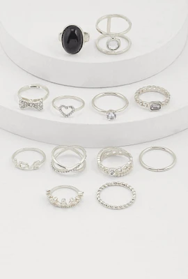 Womens Gemstone Cubic Zirconia Assorted Rings Set of 12, Silver
