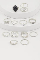 Womens Gemstone Cubic Zirconia Assorted Rings Set of 12, Silver