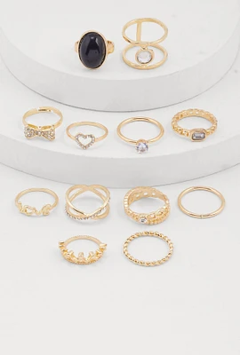 Womens Gemstone Cubic Zirconia Assorted Rings Set of 12, Gold