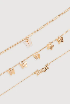 Womens Angel Butterfly Charm Anklet Trio,