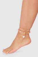 Womens Angel Butterfly Charm Anklet Trio,