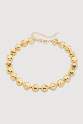 Womens Metallic Beaded Statement Necklace, Gold