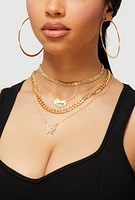Womens Cubic Zirconia Butterfly Pendant Layered Necklace and Hoop Earrings, Gold