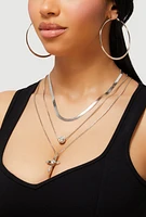 Womens Cubic Zirconia Cross Layered Necklace and Hoop Earrings, Silver