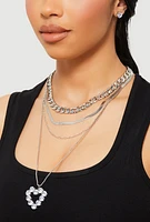 Womens Blessed Cubic Zirconia Layered Necklace, Silver