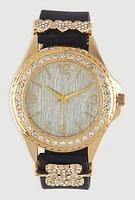 Womens Heart Bear Rhinestone Detail Analog Watch,