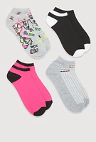 Womens Contrast Trim Ankle Socks 4 Pack Size 10-13, Multi, Size 10-13