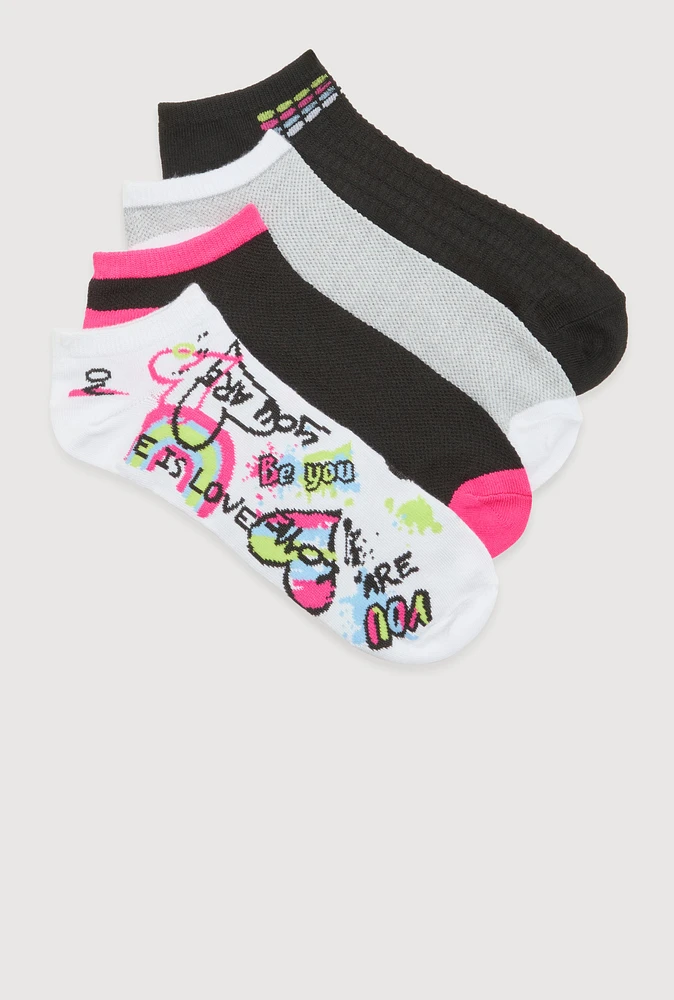 Womens Contrast Trim Ankle Socks 4 Pack Size 10-13, Multi, Size 10-13
