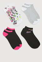 Womens Contrast Trim Ankle Socks 4 Pack Size 10-13, Multi, Size 10-13