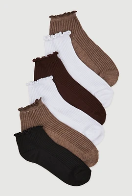 Womens Lettuce Edge Quarter Socks 6 Pack Size 4-10, Multi