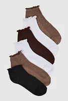 Womens Lettuce Edge Quarter Socks 6 Pack Size 4-10, Multi