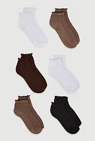 Womens Lettuce Edge Quarter Socks 6 Pack Size 4-10, Multi