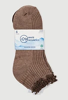 Womens Lettuce Edge Quarter Socks 6 Pack Size 4-10, Multi