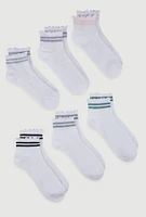 Womens Ribbed Knit Varsity Stripe Quarter Socks 6 Pack Size 4-10, White