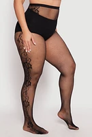 Womens Plus Size Patterned High Waisted Tights, Black