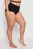 Womens Plus Size Patterned High Waisted Tights, Black