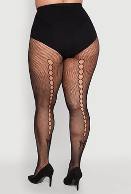 Womens Plus Size Fishnet Patterned High Waist Tights, Black
