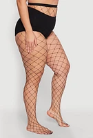 Womens Plus Size Fishnet Patterned High Waist Tights, Black