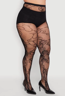 Womens Plus Size Assorted Pattern Fishnet Tights, Black
