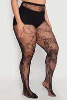 Womens Plus Size Assorted Pattern Fishnet Tights, Black