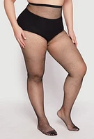 Womens Plus Size Patterned Fishnet High Waist Tights, Black