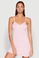 Womens Heart Lace Trim Cami Nightgown, Pink, Size M