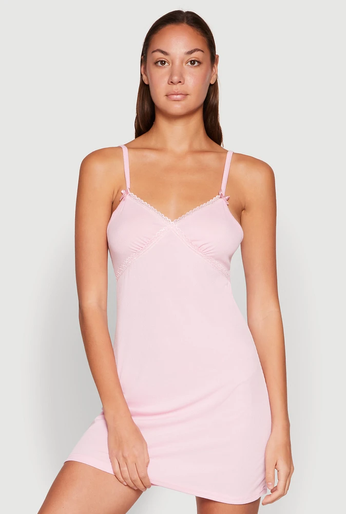 Womens Heart Lace Trim Cami Nightgown, Pink, Size XL