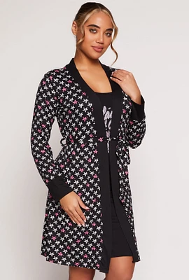 Womens Glitter Graphic Cami Nightgown with Robe, Black, Size M