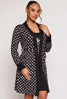 Womens Glitter Graphic Cami Nightgown with Robe, Black, Size M