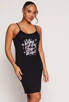 Womens Glitter Graphic Cami Nightgown with Robe, Black, Size M