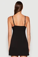 Womens Ribbed Knit Lace Detail Cami Nightgown, Black, Size M