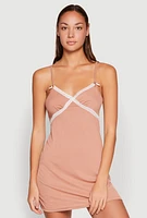 Womens Ribbed Knit Lace Detail Cami Nightgown,
