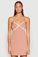 Womens Ribbed Knit Lace Detail Cami Nightgown,