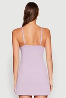 Womens Ribbed Knit Lace Detail Cami Nightgown, Purple, Size L