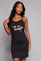 Womens Be You Beloved Graphic Cami Nightgown with Robe, Black, Size L