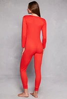 Womens Love Yourself Ribbed Button Front Pajama Onesie, Red, Size M