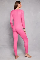 Womens Love Yourself Ribbed Button Front Pajama Onesie, M
