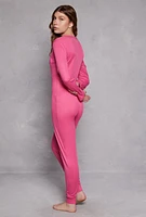 Womens Love Yourself Ribbed Button Front Pajama Onesie, M