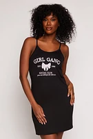 Womens Girl Gang Graphic Cami Nightgown with Robe, Black, Size S