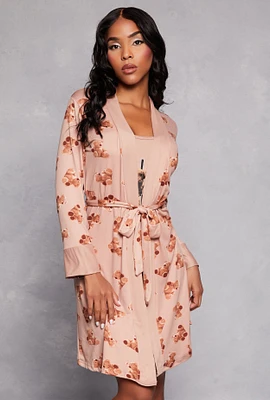 Womens Self Love Club Graphic Nightgown with Robe, Brown,