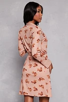 Womens Self Love Club Graphic Nightgown with Robe, Brown,