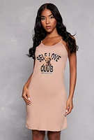 Womens Self Love Club Graphic Nightgown with Robe, Brown,