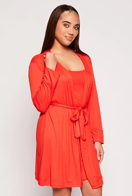 Womens Ribbed Cami Nightgown with Robe, Red, Size M