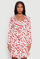 Womens Cherry Heart Print Cami Nightgown and Robe, White, Size M